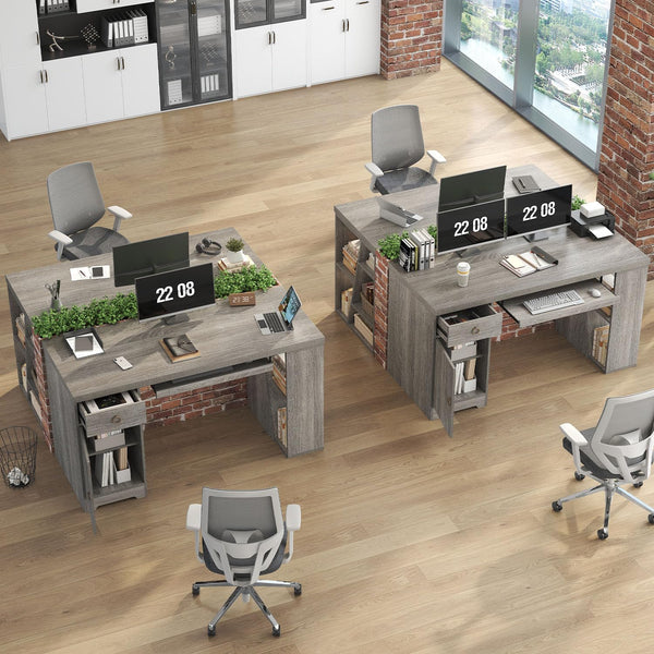 55" L-Shaped Corner Office Desk with Drawers, Cabinet, Shelves & Keyboard Tray