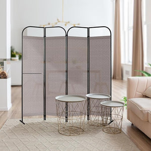 4-Panel Freestanding Room Divider with 3D Fabric Panels
