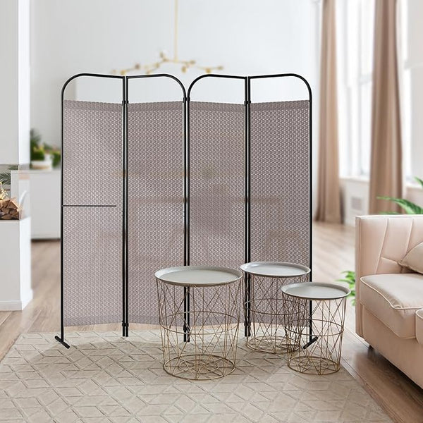 4-Panel Freestanding Room Divider with 3D Fabric Panels