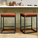 Counter Height Bar Stools with Faux Leather Cushion & Footrest