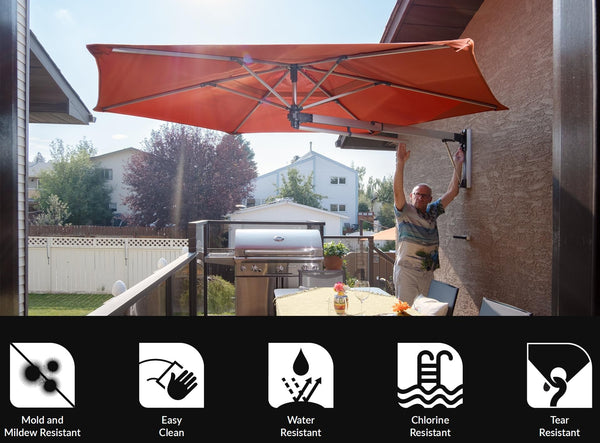 9FT Hexagon Wall Mount Patio Umbrella with Gas-Assisted Opening