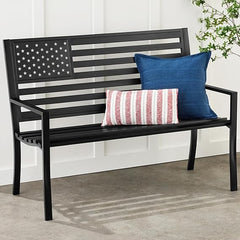 Steel Outdoor & Indoor Bench with American Flag Backrest