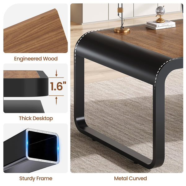 70.9" Executive Desk with File Cabinet, Drawers & Charging Station