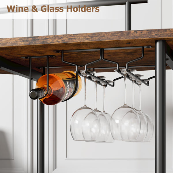 3-Tier Metal Bar Cart with Wine Rack & Glass Holder