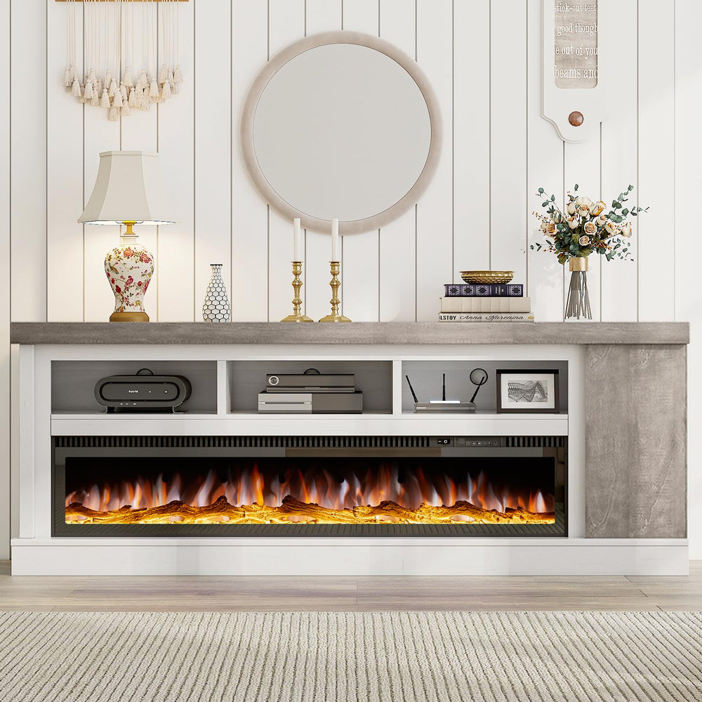 75" Farmhouse Fireplace TV Stand with 60" Electric Fireplace for TVs Up to 85"