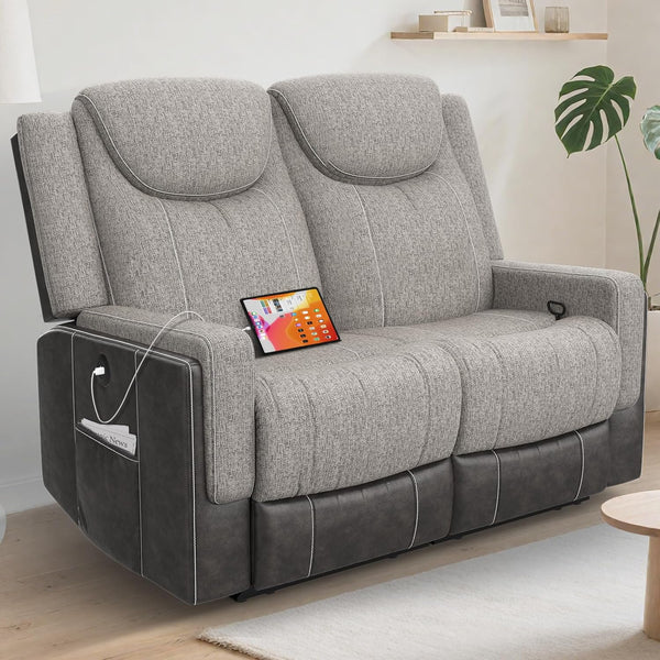 Recliner Sectional Sofa with Flip Middle Backrest & Console