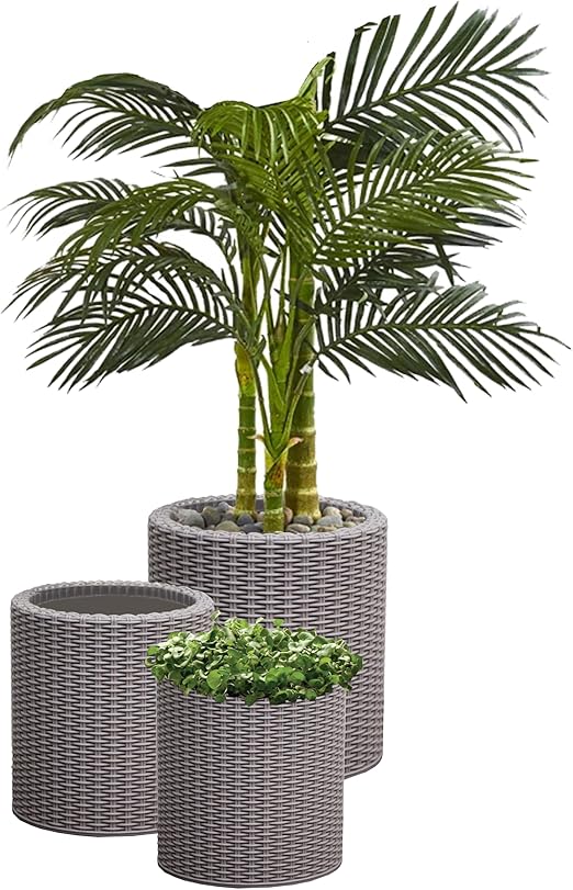 Cylinder Rattan Resin Planters Set of 3 – Indoor & Outdoor