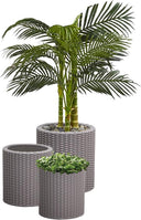 Cylinder Rattan Resin Planter Set of 3 – Indoor Outdoor Plant Pots