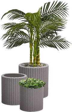 Cylinder Rattan Resin Planter Set of 3 – Indoor Outdoor Plant Pots