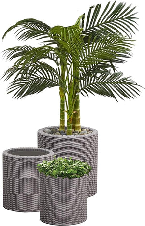 Cylinder Rattan Resin Planter Set of 3 – Indoor Outdoor Plant Pots