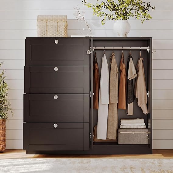 Armoire Wardrobe Closet with 4 Drawers & 2 Doors