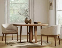 Linen Upholstered Dining Chairs with Solid Wood Legs & Curved Backrest
