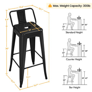 Metal Counter Height Bar Stools Set of 4 with Backrest and Footrest