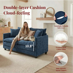 Compact Chenille Loveseat Sofa with Deep Seat & Detachable Cover