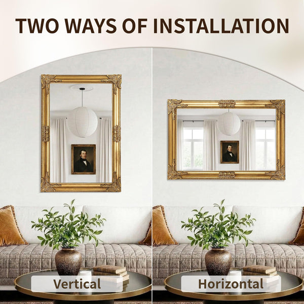 Vintage Gold Baroque Wall Mirror – Ornate Antique Frame