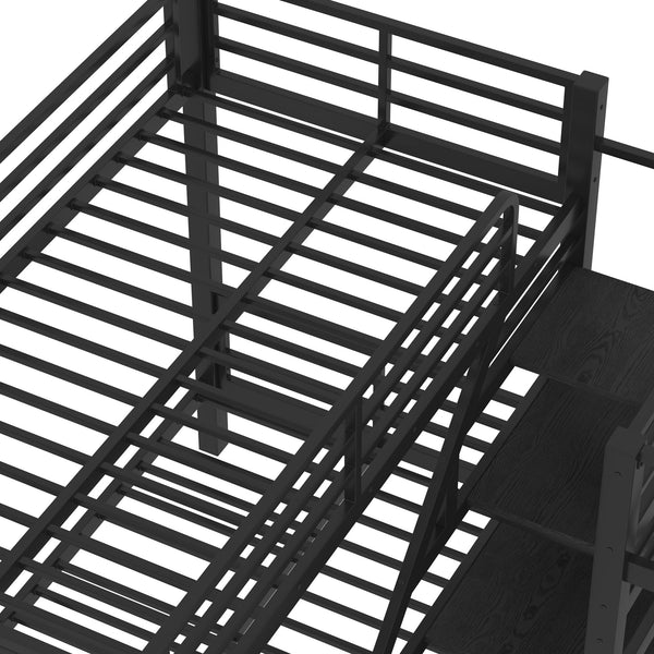 L-Shaped Metal Quad Bunk Bed with Stairs – Twin Size for 4