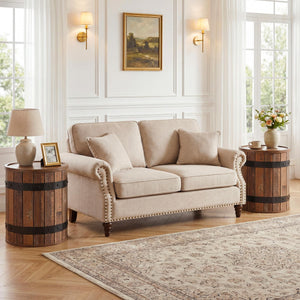 Farmhouse Barrel Side Table with Hidden Storage