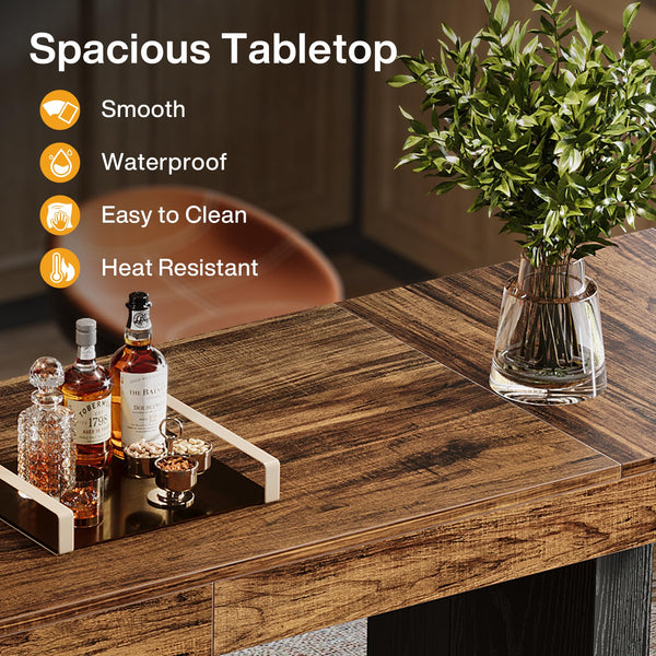 71-Inch Industrial Bar Table — Counter Height Dining Table with Metal Footrest