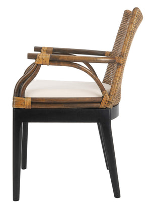 Solid Wood Rattan Arm Chair with Cotton Cushion