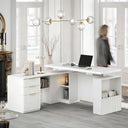 63" L-Shaped Electric Standing Desk with Drawers & File Cabinet