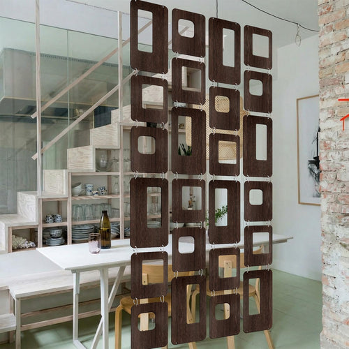 Geometric Wood Wall Panel Divider Set – 24 Panels, Brown