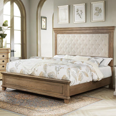 King Size Upholstered Bed Frame with Tall Headboard – Solid Wood, No Box Spring