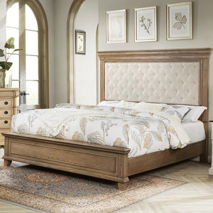 King Size Upholstered Bed Frame with Tall Headboard – Solid Wood, No Box Spring