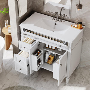 36-Inch Bathroom Vanity with Sink, 4 Drawers & 2 Doors, Solid Wood Frame