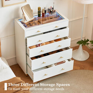 5-Drawer Dresser with LED Lights and Tempered Glass Top