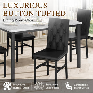5-Piece Faux Marble Dining Table Set with Button Tufted Chairs