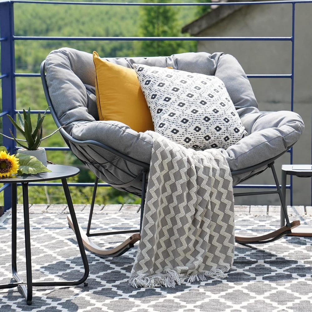 Oversized Papasan Outdoor Rocking Chair with Cushion