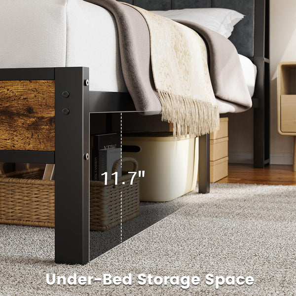 LED Platform Bed Frame with Storage Headboard & Charging Station