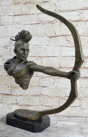 Native American Warrior Bronze Sculpture with Marble Base