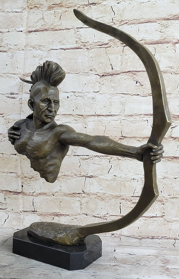 Native American Warrior Bronze Sculpture with Marble Base