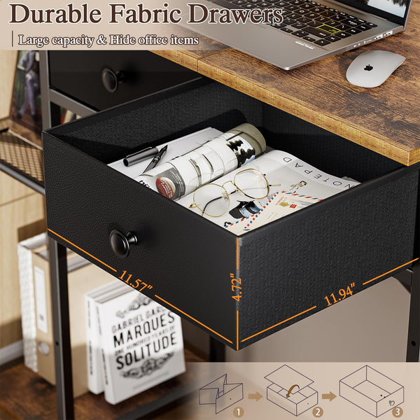 Small Computer Desk with Drawers & Storage Shelves