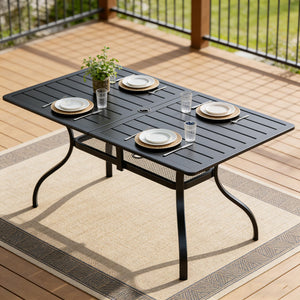 Rectangular Outdoor Patio Dining Table with Umbrella Hole