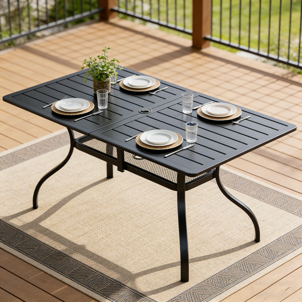 Rectangular Outdoor Patio Dining Table with Umbrella Hole