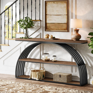 63-Inch Arched Console Table with 3-Tier Shelves
