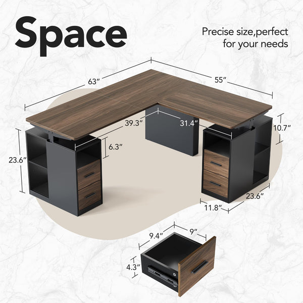 L-Shaped Electric Standing Desk with Storage Drawers