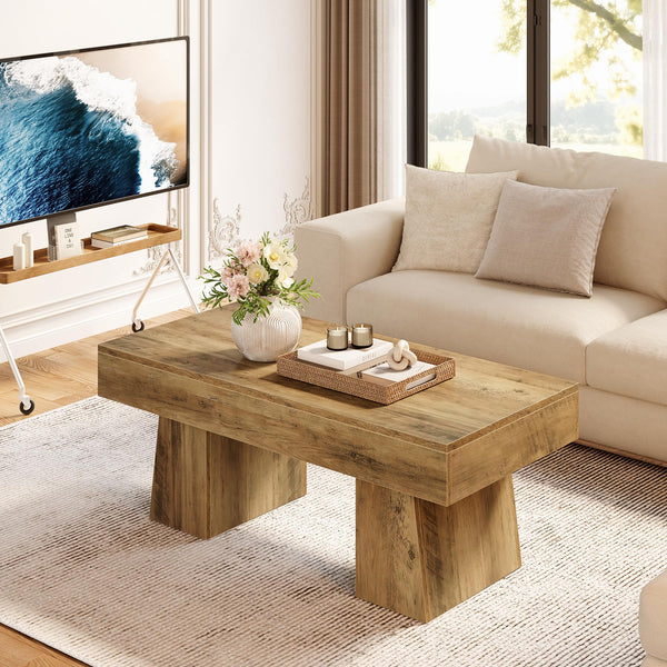 Farmhouse Rectangular Coffee Table – 47 Inch MDF Living Room Center Table
