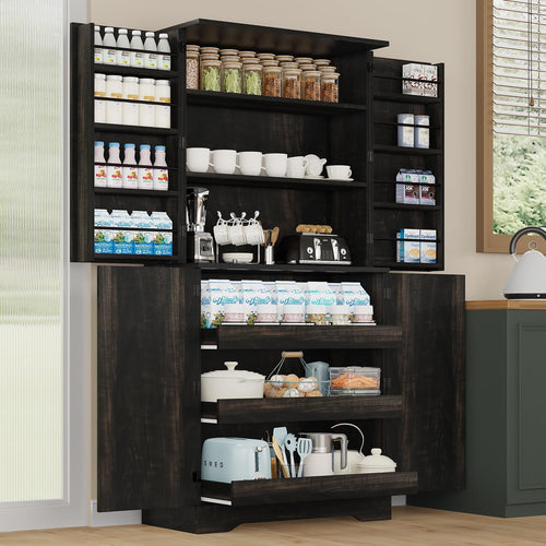 72" Farmhouse Kitchen Pantry Cabinet with Barn Door