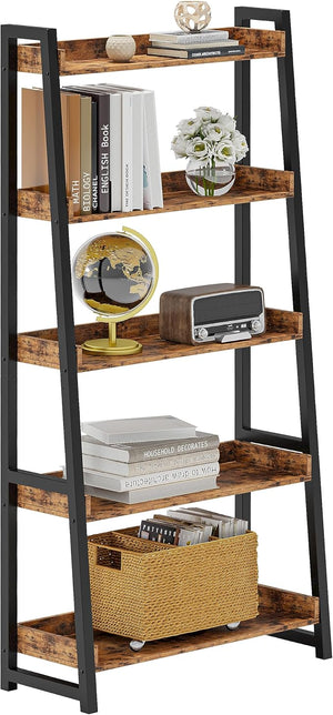 5-Tier Ladder Shelf – Industrial Bookcase