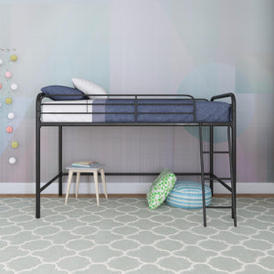 Junior Metal Loft Bed with Ladder & Guardrails – Twin & Full