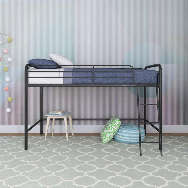 Junior Metal Loft Bed with Ladder & Guardrails – Twin & Full