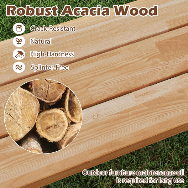 63-Inch Acacia Wood Outdoor Bench with Metal Legs