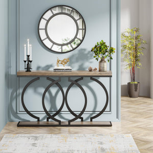 55-Inch Industrial Console Table with Geometric Metal Frame
