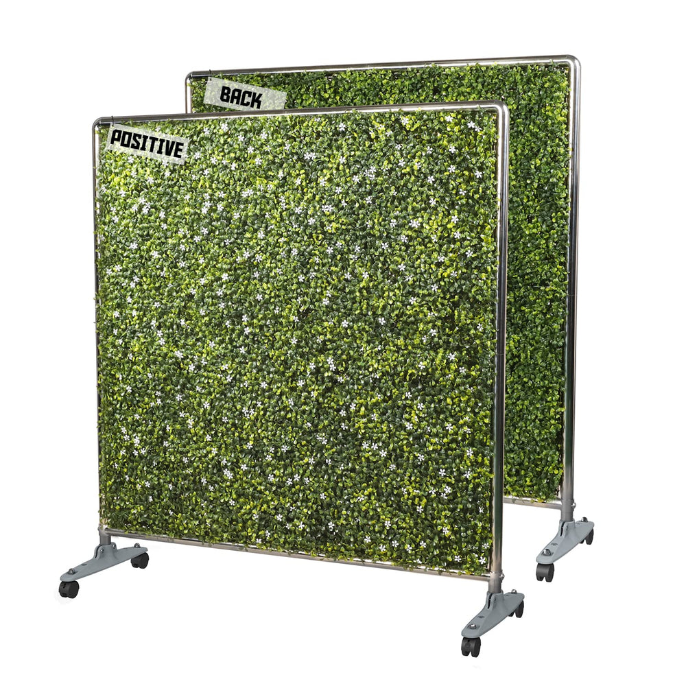 Freestanding Faux Hedge Privacy Screen Room Divider with Wheels – Boxwood Panels, Steel Frame