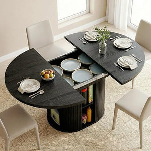 Extendable Round Dining Table 43–59 Inch with Storage Shelf