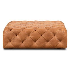 Large Square Tufted Leather Ottoman – Cognac Tan