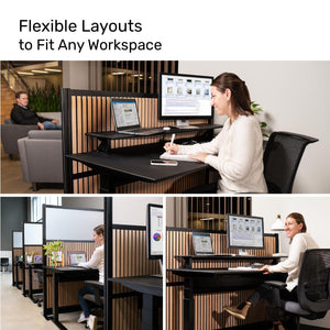 Modular Office Room Divider with Faux Wood Slats & Sound Dampening Panels